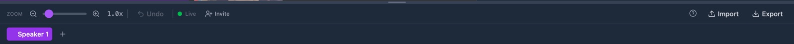 The annotator toolbar, with zoom, Undo, the Live status, Invite, Import and Export.